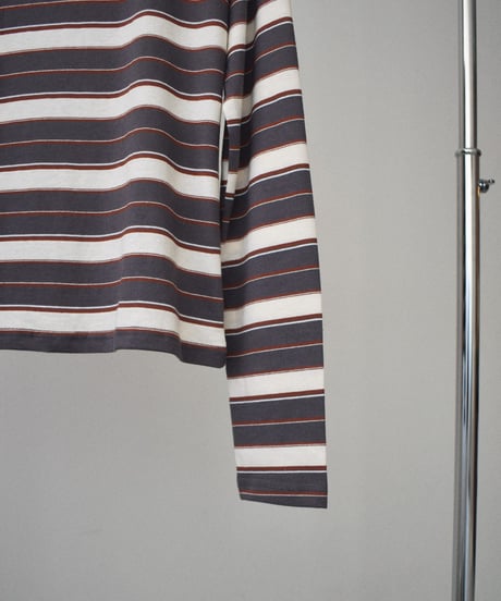 nh-tops-02638 Multi-Stripe Long Tee Charcoal × Brick