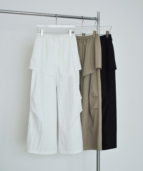 bottoms-02329 Wrap Layered Design Pants White KhakiBeige Black