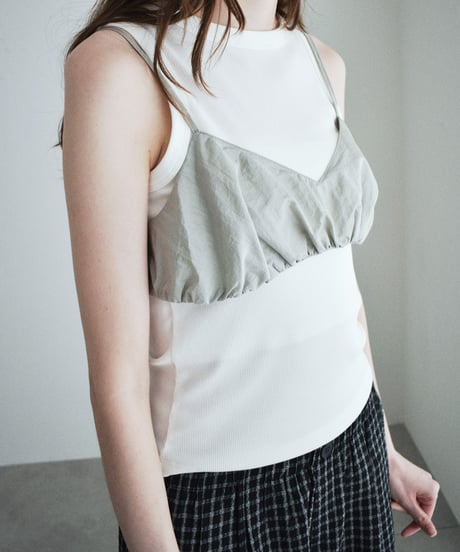 mb-tops-02620 Nylon Gathered Bustier Khak Gray Brown