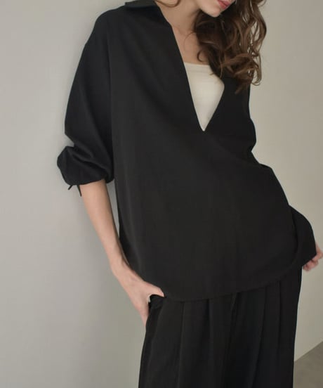 tops-12012　Skipper Shirt (Can be worn as a set) 　Mocha Beige Black