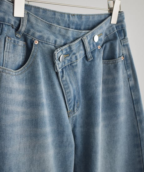 bottoms-02336 Cross Waist Design Denim Blue Charcoal