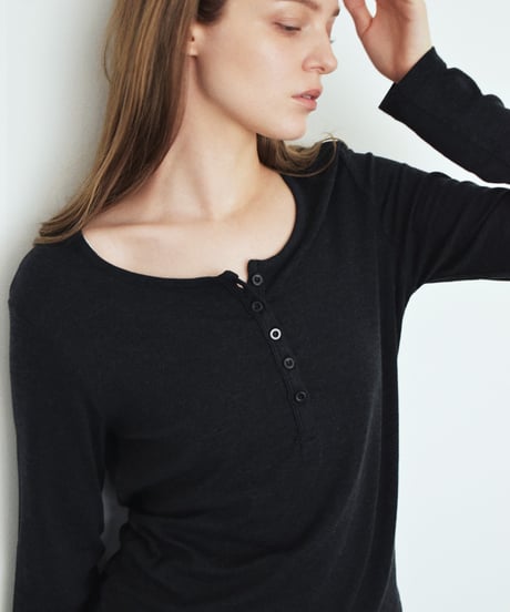 nh-tops-02629 Henley Neck Long T-Shirt Beige Brown Dark Gray