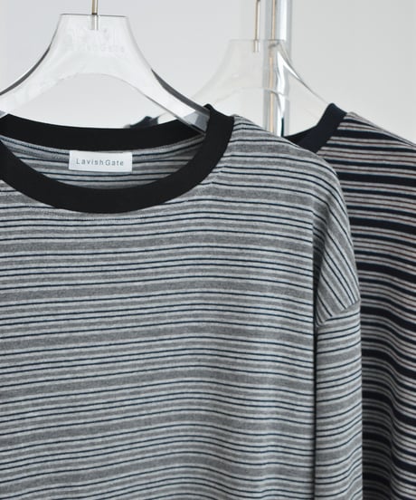 nh-tops-02639 Multi-Stripe Loose Cut Sewn Top 《2 Pattern Types》 Navy Gray