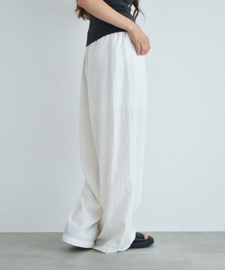 bottoms-02330  Linen Blend Easy Wide Pants   White   Charcoal