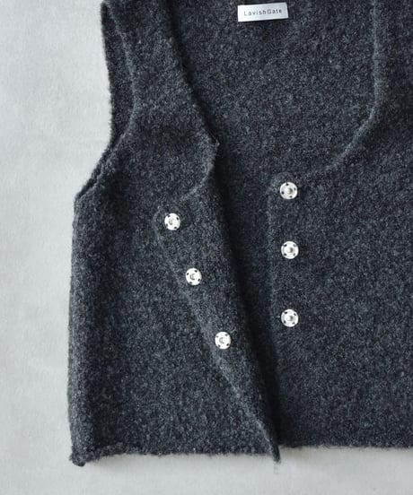 knit-02387  Bouclé Knit Vest  Ecru  Beige  Charcoal