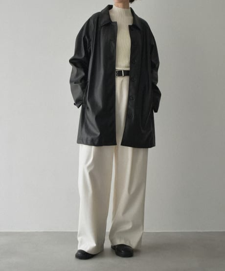 jacket-02025　Faux Leather Mid-Length Outer  Black