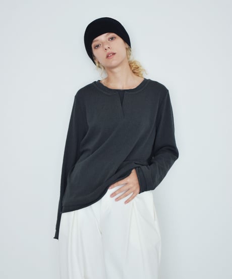 tops-02636 Cutoff Light Sweat Pullover Gray Black