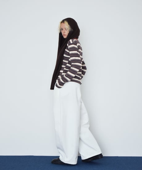 nh-tops-02638 Multi-Stripe Long Tee Charcoal × Brick