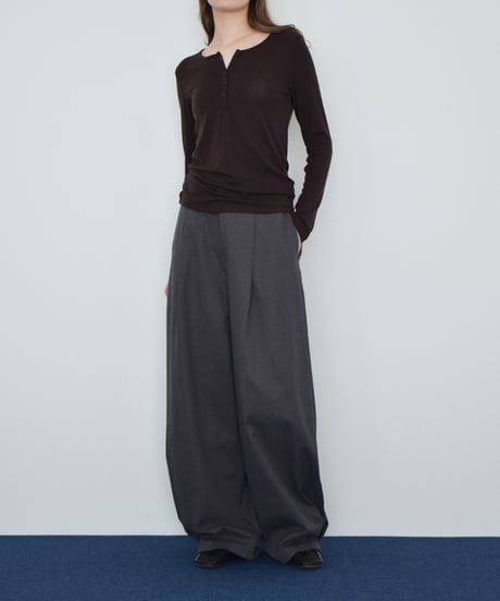 nh-tops-02629 Henley Neck Long T-Shirt Beige Brown Dark Gray