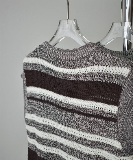 knit-02390 Multi-Stripe Sleeveless Knit Brown Black