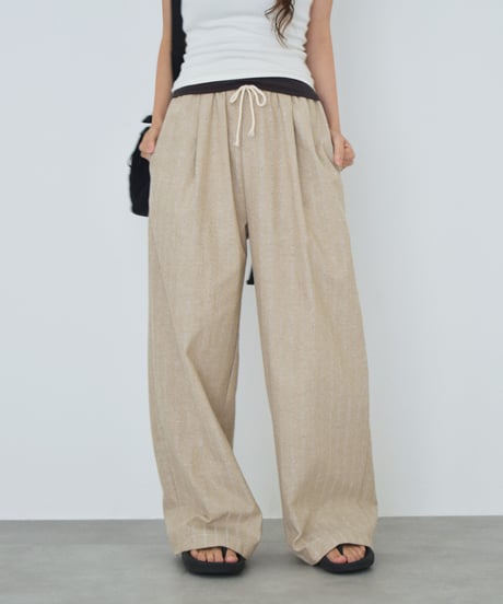 bottoms-02328 Linen-Blend Stripe Pants Beige  DarkNavy  Blue