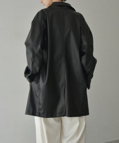 jacket-02025　Faux Leather Mid-Length Outer  Black