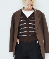nh-knit-02393 Shape Design Border Knit Cardigan  Brown × Light Blue