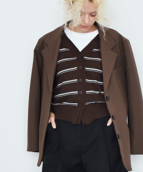 nh-knit-02393 Shape Design Border Knit Cardigan  Brown × Light Blue