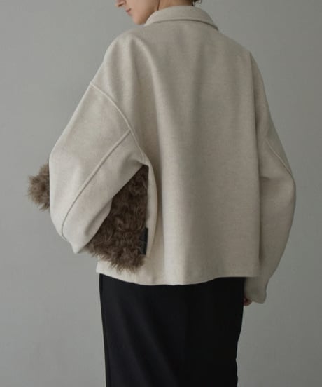 outer-02092　Wool-like Short Zip Blouson Ecru Gray Brown