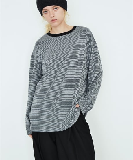 nh-tops-02639 Multi-Stripe Loose Cut Sewn Top 《2 Pattern Types》 Navy Gray