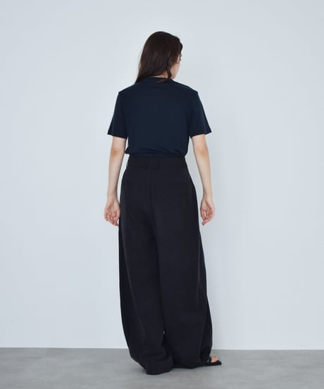 bottoms-02335 Hem tuck wide pants Beige Gray Black