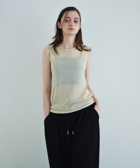 nh-knit-02385 Linen Blend Sleeveless Knit Top Ecru Beige Gray