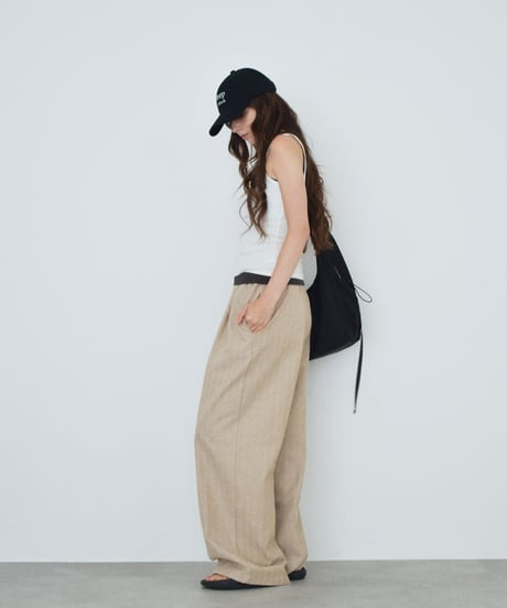 bottoms-02328 Linen-Blend Stripe Pants Beige  DarkNavy  Blue