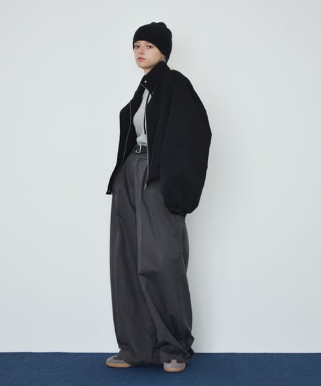 outer-02105 Stand Collar Balloon Blouson Ecru Brown Black