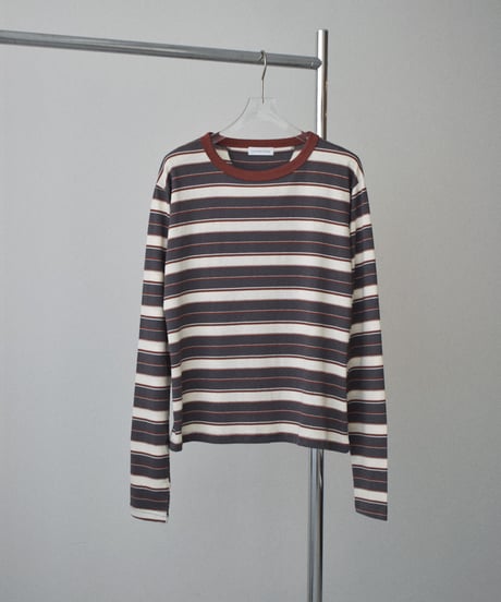 nh-tops-02638 Multi-Stripe Long Tee Charcoal × Brick