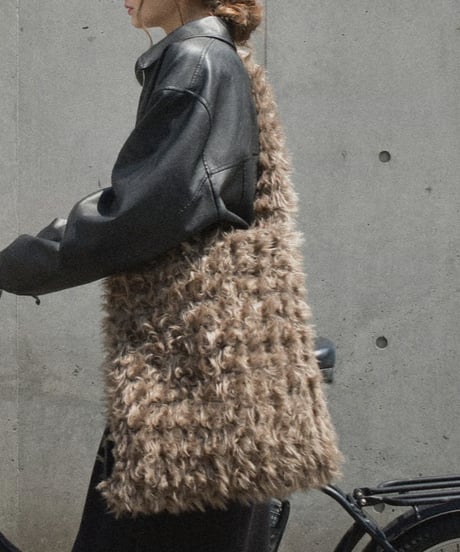 bag2-02665　Faux Fur Big Shoulder Bag　Brown