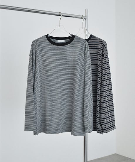 nh-tops-02639 Multi-Stripe Loose Cut Sewn Top 《2 Pattern Types》 Navy Gray