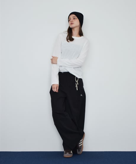bottoms-02337 Waist Design Cocoon Pants Khaki Black