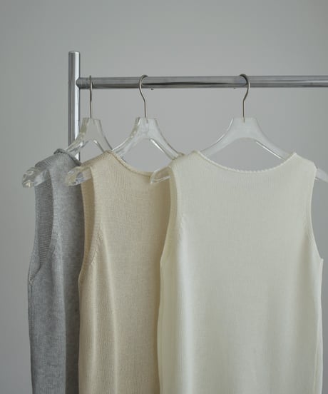 nh-knit-02385 Linen Blend Sleeveless Knit Top Ecru Beige Gray