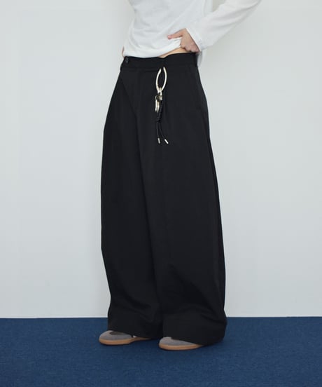 bottoms-02337 Waist Design Cocoon Pants Khaki Black