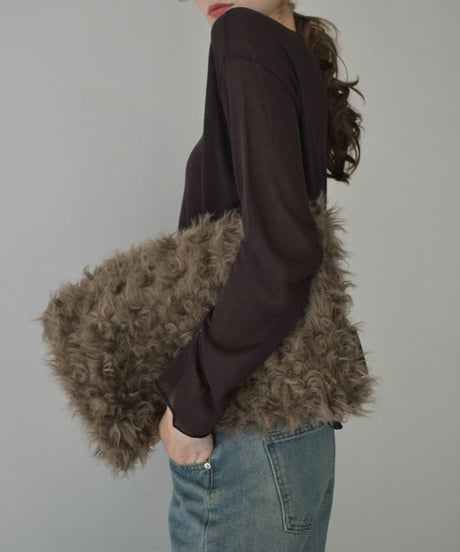 bag2-02665　Faux Fur Big Shoulder Bag　Brown