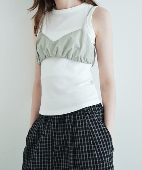 mb-tops-02620 Nylon Gathered Bustier Khak Gray Brown