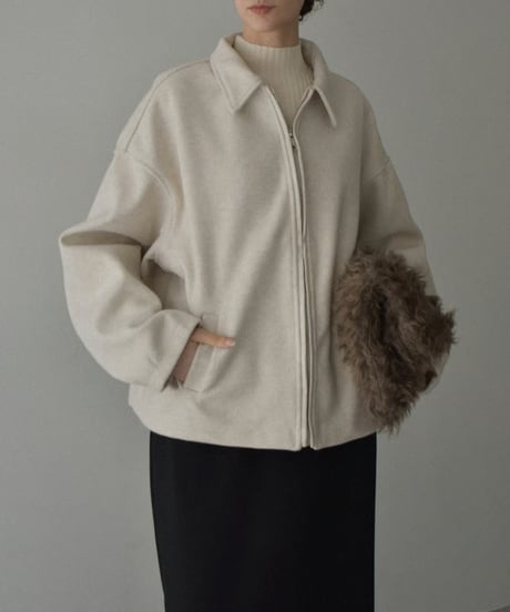 outer-02092　Wool-like Short Zip Blouson Ecru Gray Brown