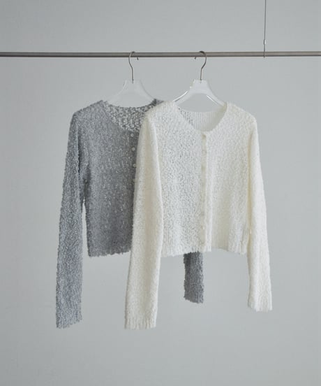 knit-02391  Bouclé Compact Cardigan  Gray Off-White