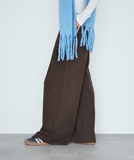 bottoms-02340 Relaxed Tuck Wide Pants 《2 Length Sizes》 Brown DarkGray