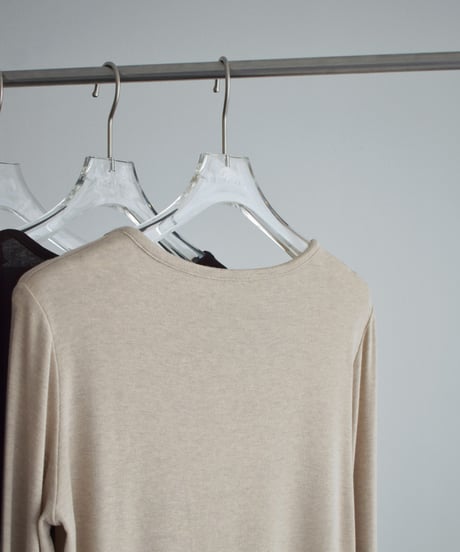 nh-tops-02629 Henley Neck Long T-Shirt Beige Brown Dark Gray