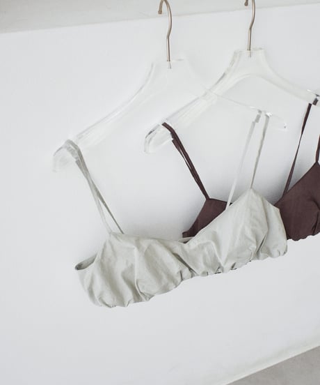 mb-tops-02620 Nylon Gathered Bustier Khak Gray Brown