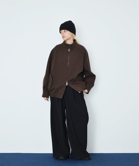 outer-02103 Wool Blend Raglan Zip Blouson Brown Black