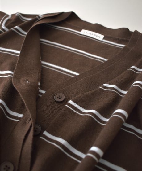 nh-knit-02393 Shape Design Border Knit Cardigan  Brown × Light Blue