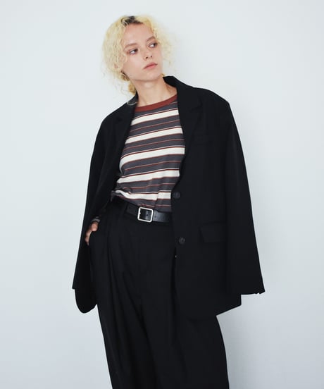 nh-tops-02638 Multi-Stripe Long Tee Charcoal × Brick