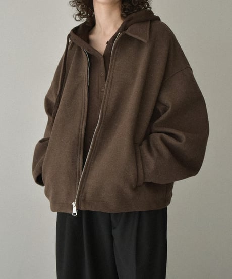 outer-02092　Wool-like Short Zip Blouson Ecru Gray Brown