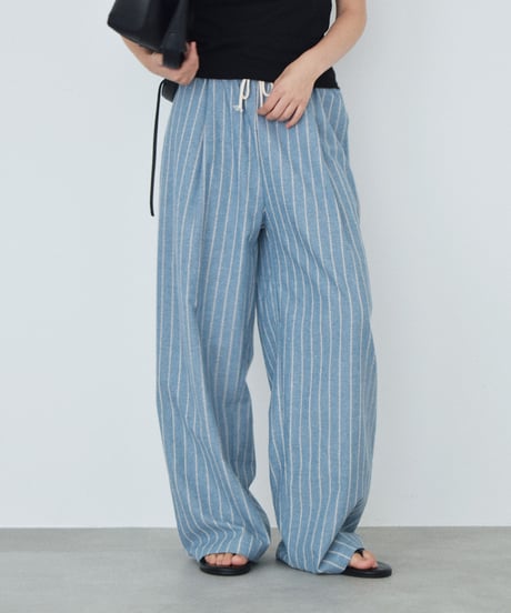 bottoms-02328 Linen-Blend Stripe Pants Beige  DarkNavy  Blue