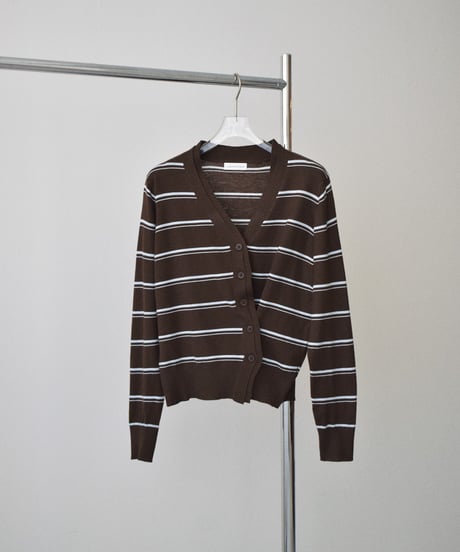 nh-knit-02393 Shape Design Border Knit Cardigan  Brown × Light Blue