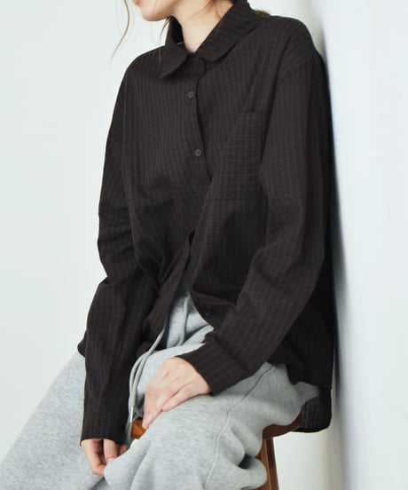 tops-02630 Checkered Overshirt Beige Brown