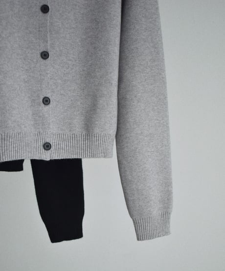 knit-02395 Crew Neck High-Gauge Knit Cardigan Gray Black