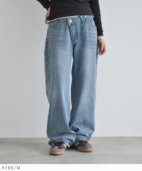 bottoms-02336 Cross Waist Design Denim Blue Charcoal