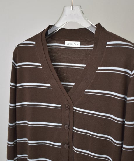 nh-knit-02393 Shape Design Border Knit Cardigan  Brown × Light Blue