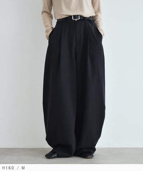 bottoms-02335 Hem tuck wide pants Beige Gray Black