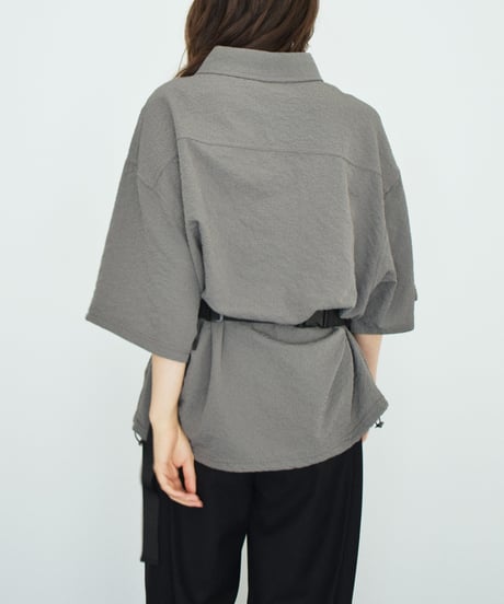 tops-02617U Seersucker Polo Tops White Charcoal Navy