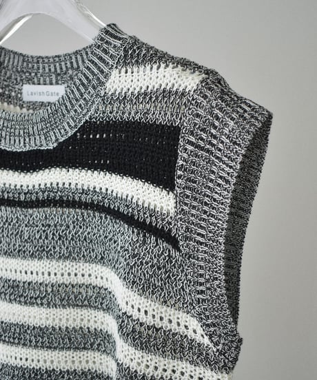 knit-02390 Multi-Stripe Sleeveless Knit Brown Black